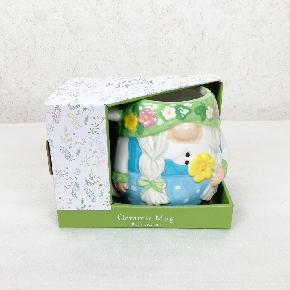 Boston Warehouse Girl Gnome Mug 18 Oz Cute Spring Floral Cottagecore - Picture 3 of 6